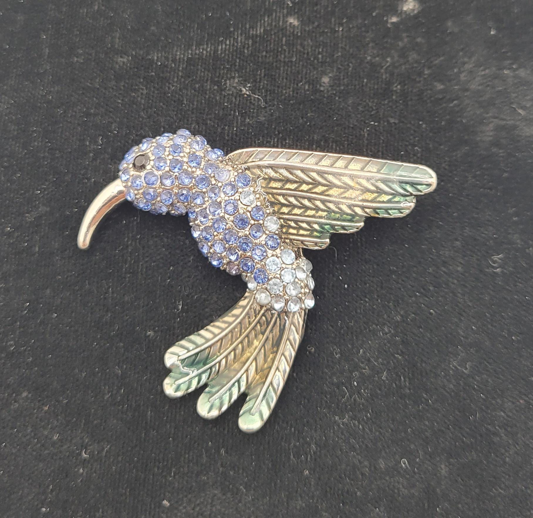 In Flight Hummingbird With Two Color Light Blue Rhinestone