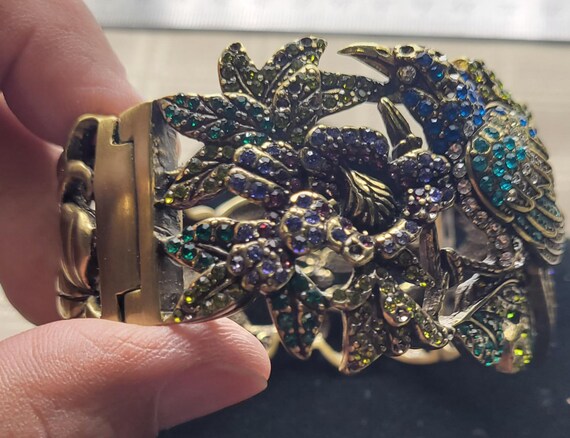 Heavy Solid Brass statement hinged bracelet and m… - image 5