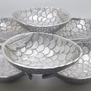 Vintage heavily carved, aluminum artichoke shaped party service bowls, six piece set