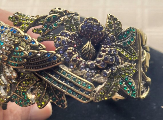 Heavy Solid Brass statement hinged bracelet and m… - image 4