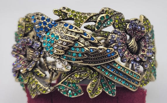 Heavy Solid Brass statement hinged bracelet and m… - image 9