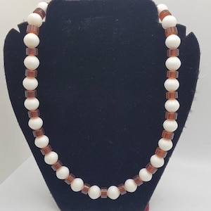 1950s-1960s Crown Trifari Milk Glass and Lucite necklace, 24 inch