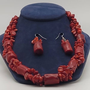 Red Coral, necklace and earring set.