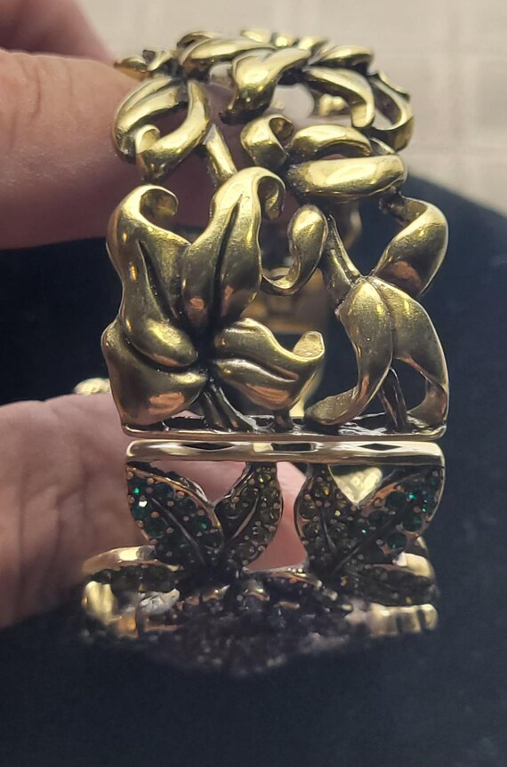 Heavy Solid Brass statement hinged bracelet and m… - image 7