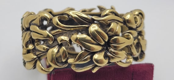 Heavy Solid Brass statement hinged bracelet and m… - image 10