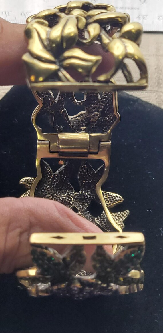 Heavy Solid Brass statement hinged bracelet and m… - image 6