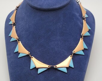 Matisse Renoir style, copper and enamel necklace and earring set 1950s