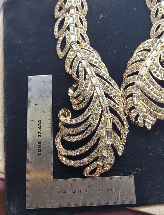 Rhinestone Feather Statement Necklace: Rose Gold-… - image 5