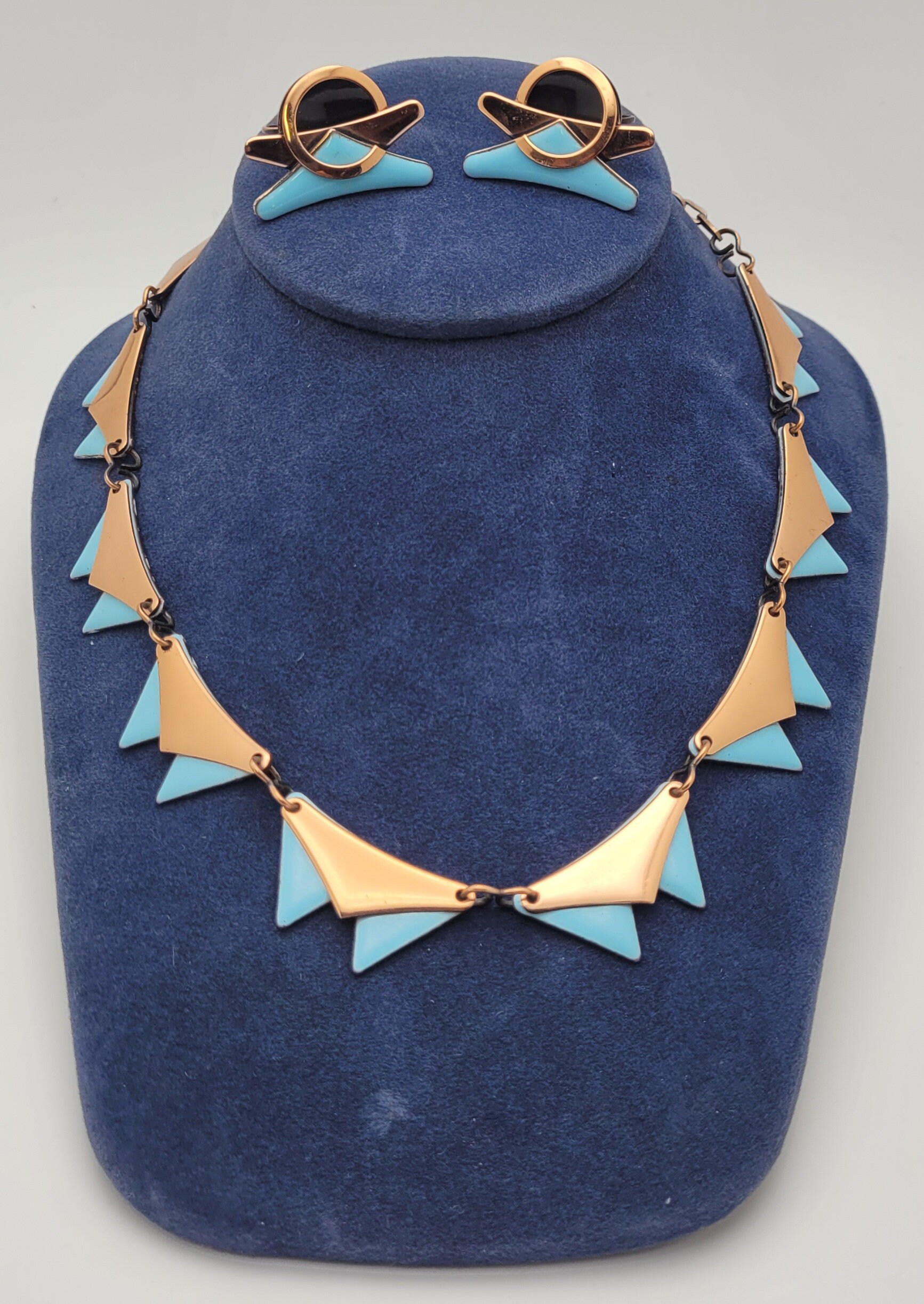 Matisse Renoir Style, Copper and Enamel Necklace and Earring Matisse Renoir Style, Copper and Enamel Necklace and Earring