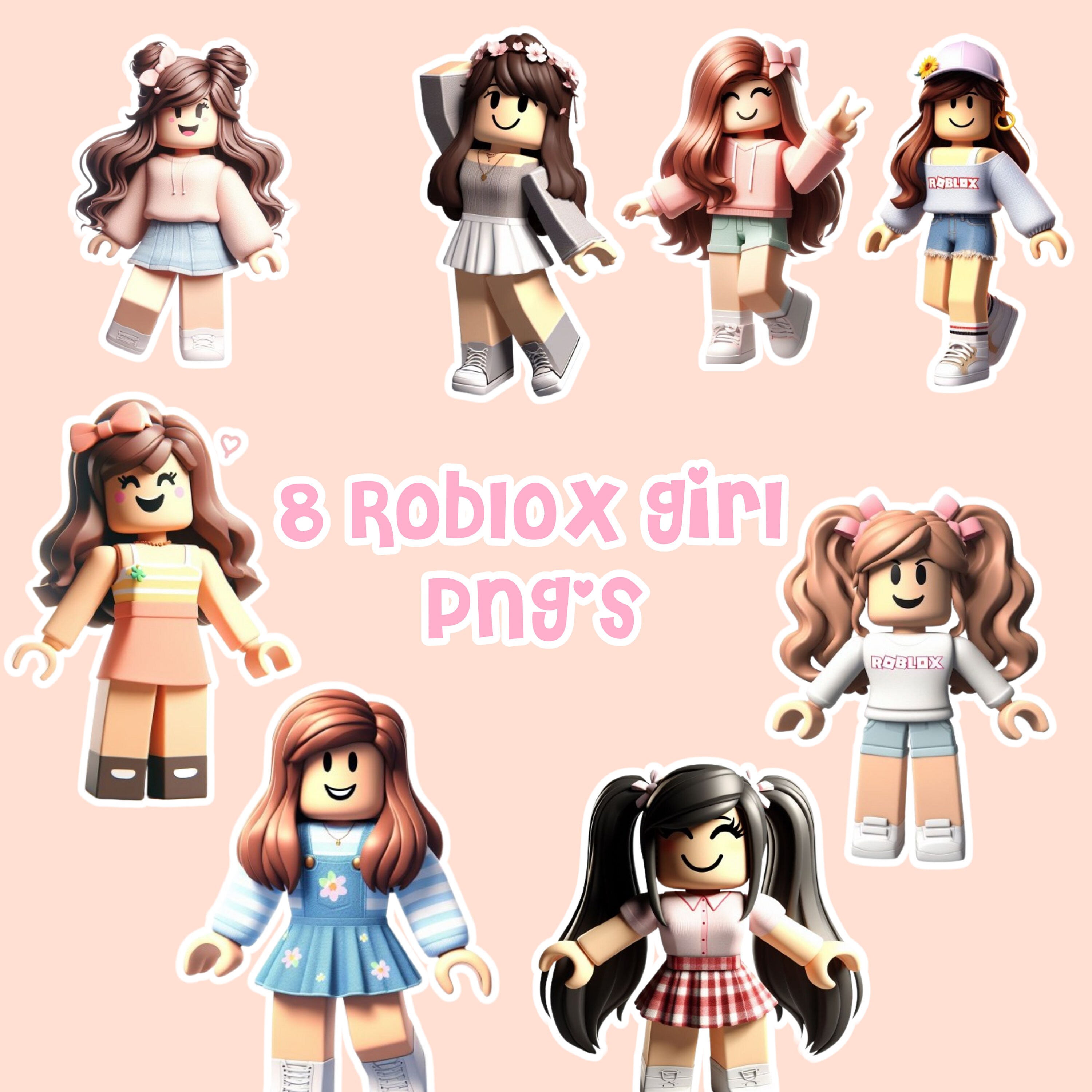 Set Of 8 Cute Roblox Girls Instant Download Png Format Roblox Girls 