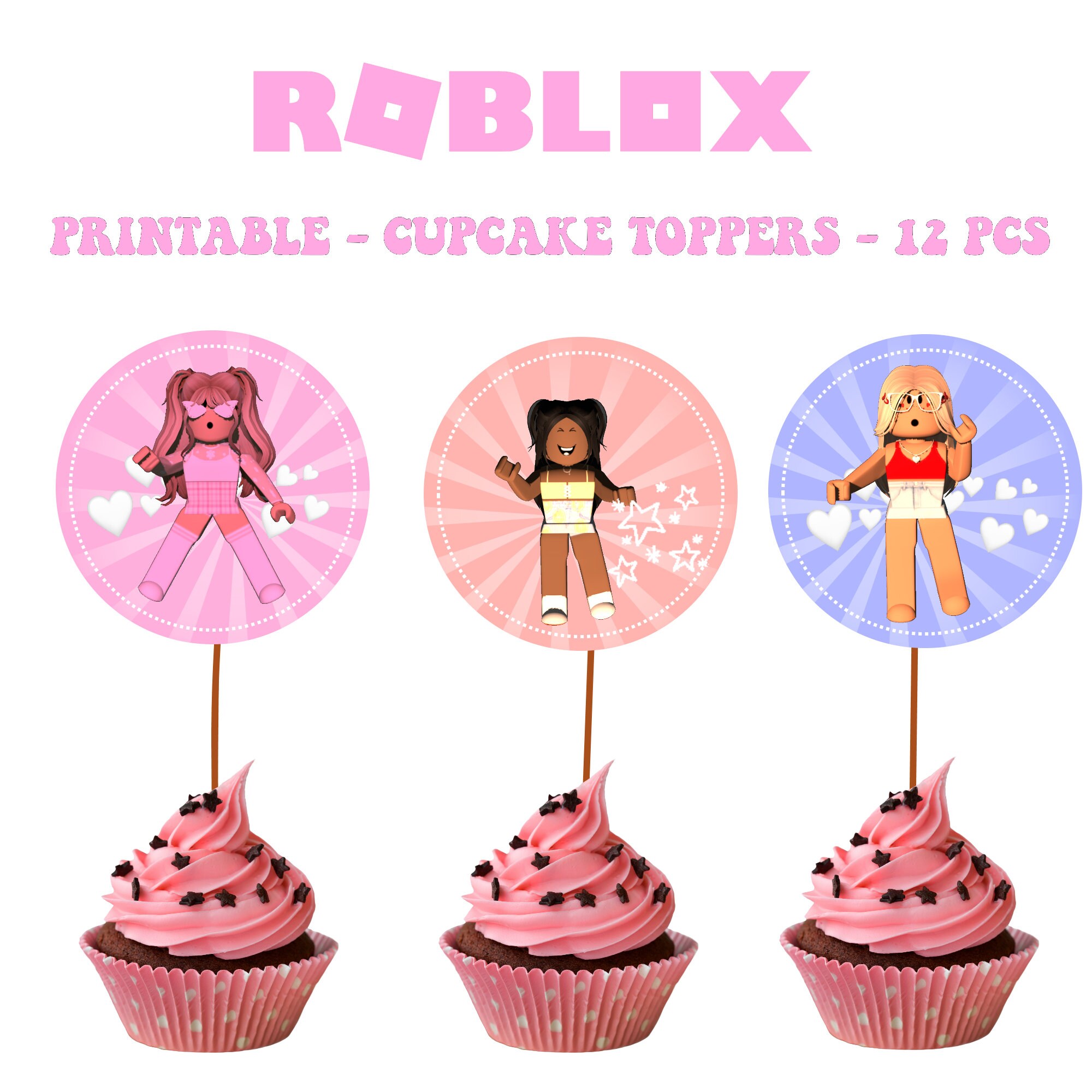 Girl Roblox Cupcake Toppers Pink Roblox Stickers Roblox Etsy Hong Kong