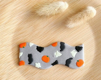 Halloween hairclip, Halloween barrette, clay, cute hairclip, hairclip, barrette, Halloween, pumpkin, cat, ghost, bat, black, hair, clip