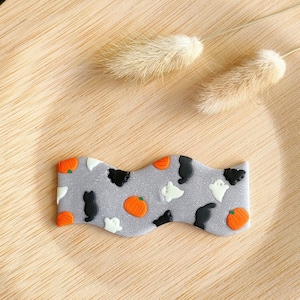 Halloween hairclip, Halloween barrette, clay, cute hairclip, hairclip, barrette, Halloween, pumpkin, cat, ghost, bat, black, hair, clip image 1