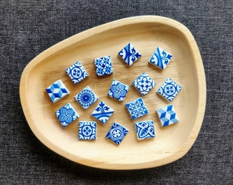 Set of 5 Portugese tiles, Portugal, magnet, polymerclay, clay, cute magnets, white, blue, magnets, set, tile, tiles, Portugese, Morocco