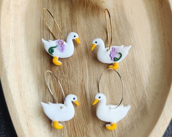 Handmade Polymer Clay Duck Earrings: Bird Animal Jewelry