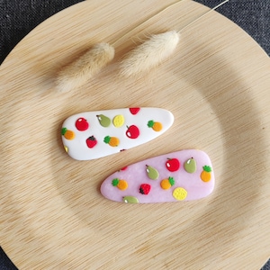 Fruit hairclip, Fruit barrette, clay, cute hairclip, hairclip, barrette, fruit, pineapple, apple, strawberry, pear, lemon, hair, clip