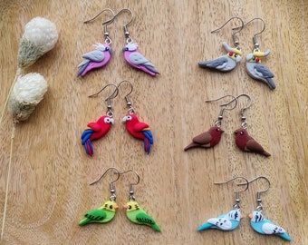 Handmade Colorful Bird Earrings: Polymer Clay Parrot Jewelry