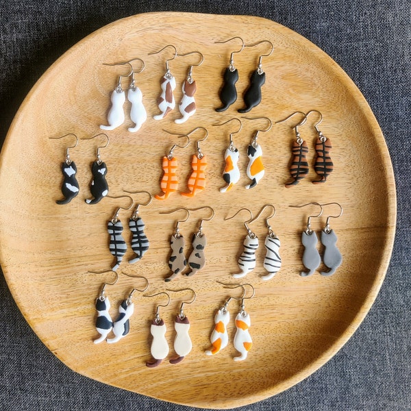 Cat earrings, pendants, polymerclay, clay, cute earrings, earring, cats, cat, kitten, kittens, orange, black, white, grey, brown, siamese