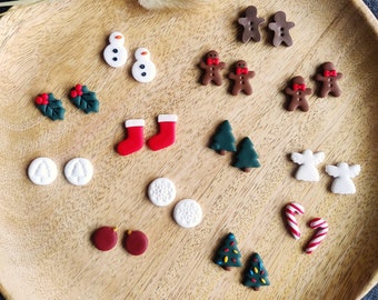 Polymer Clay Christmas Stud Earrings: Handmade Holiday Jewelry