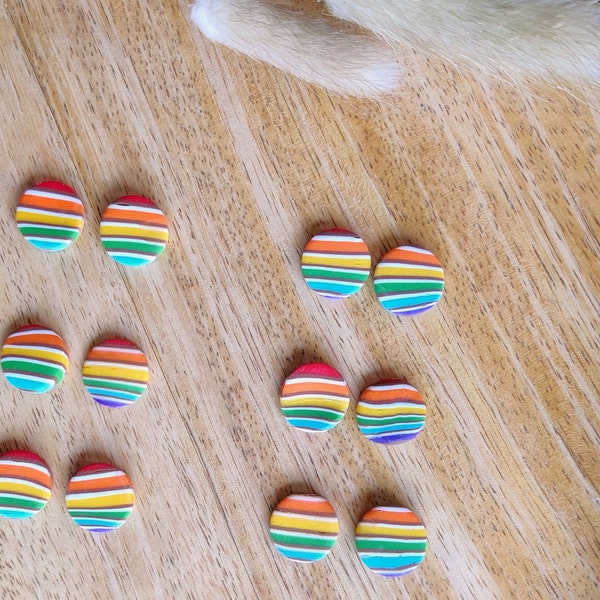 Rainbow earrings, studs, polymerclay, clay, cute earrings, earring, rainbow, LHBTQ, round, earrings, original, gift, red, yellow, blue