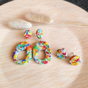 Rainbow Confetti Polymer Clay Earrings: Handmade Disco Jewelry