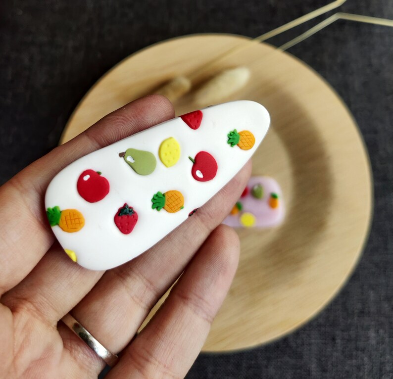 Fruit hairclip, Fruit barrette, clay, cute hairclip, hairclip, barrette, fruit, pineapple, apple, strawberry, pear, lemon, hair, clip White