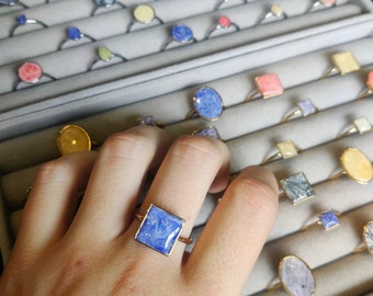 Bague faite main en pâte polymère : effet marbré, anneau réglable
