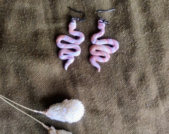 Snake earrings, pendants, polymerclay, clay, cute earrings, earring, brown, unique, original, snake, snakes