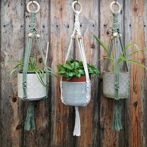 Macrame Plant Hanger: Eucalyptus Green or Natural White, Small Plant Pot Holder