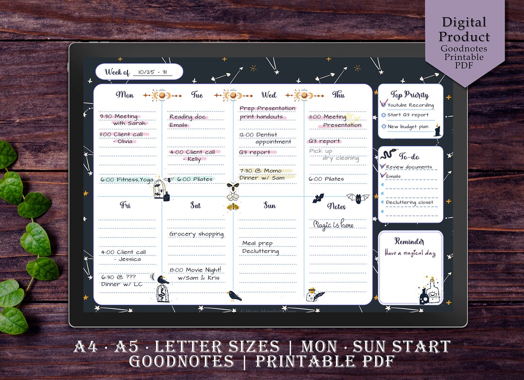 Witchy Weekly Planner for Goodnotes | Printable Bullet Journal PDF ...