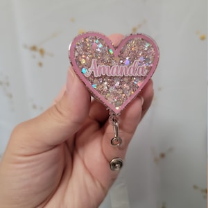 Personalized heart shaped badge reel