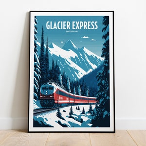 Impressão de viagem Glacier Express | Arte de viagem de trem na Suíça | Impressão de viagem de trem Glacier Express | Cartaz de viagem de trem Arte Glacier Express