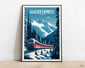 Glacier Express Travel Print | Switzerland Train Travel Art | Glacier Express Train Travel Print | Train Travel Poster Glacier Express Art