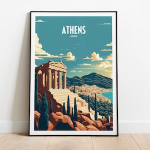 Athens Greece Travel Print | Athens Greek Travel Poster | Greece Travel Print | Acropolis Retro Print | Greek Island Travel Poster