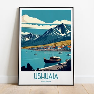 Impresión de viaje de Ushuaia Arte de pared Póster de viaje de la ciudad de Ushuaia Regalo para el archipiélago de Tierra del Fuego Arte de pared Impresión de arte de pared de Ushuaia, Argentina
