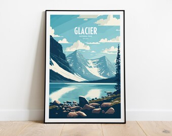 Glacier National Park Travel Print | National Park Travel Art | Glacier Travel Print | USA National Park | Glacier Travel Poster
