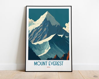 Stampa di viaggio sul Monte Everest, Nepal / Arte di viaggio sul Monte Everest / Stampa di viaggio sulle montagne del Nepal / Montagne innevate / Poster di viaggio sull'Everest
