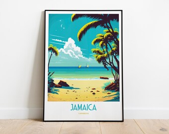 Jamaica Island Travel Print | Caribbean Travel Art | Tropical Caribbean Travel Print | Jamaica Travel Art | Jamaica Palm Trees Travel Poster