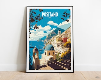 Positano Italy Travel Print | Positano Italy Travel Poster | Italian Travel Print | Positano Retro Print | Positano Village Travel Poster
