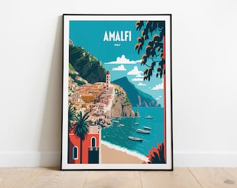 Amalfi Coast Travel Print | Italy Coast Travel Poster | Amalfi Italy Travel Print | Italian Seaside Retro Print | Coast Travel Poster