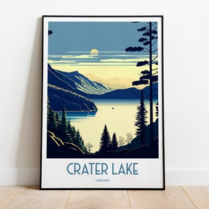 Crater Lake Travel Poster For Crater Lake Birthday Gift For Travel Print Lovers Oregon Travel Poster For Crater Lake Birthday Gift