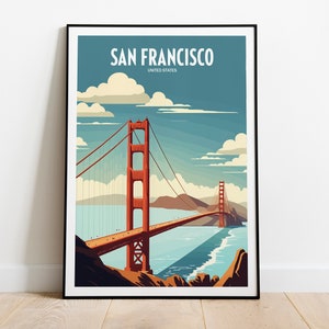 Stampa di viaggio del Golden Gate Bridge / Arte di viaggio di San Francisco / Stampa di viaggio di San Francisco / Poster di viaggio negli Stati Uniti / Punto di riferimento del Golden Gate Bridge