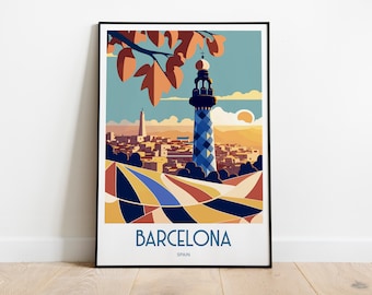 Barcelona Travel Print Poster HouseWarming Barcelona Gift Park Güell Poster Gift Barcelona Park Güell Print Barcelona Park Güell Gift
