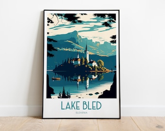 Lake Bled Travel Print Wall Art Lake Bled Slovenië muur opknoping woondecoratie Lake Bled Slovenië cadeau kunstliefhebbers afdrukken Lake Bled Slovenië