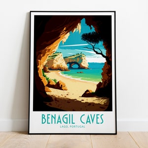 Impresión de arte de pared con viajes a Lagos, cuevas de Benagil, decoración para el hogar, regalo de Lagos, arte de pared para amantes del arte, impresión de Lagos, Portugal, póster de decoración