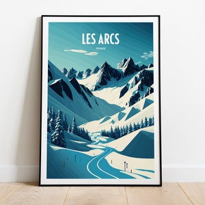 Les Arcs Reisedruck | Ski Urlaubsort Travel Art | Ski fahren Poster | Ski Bergspitze | Ski fahrendes Reiseposter