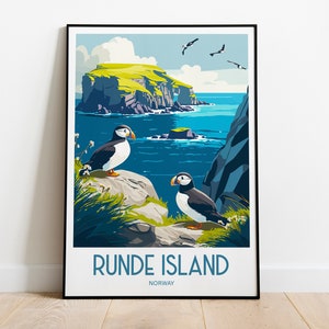 Runde Island Travel Print Wall Art Runde Island Norway Wall Hanging Home Decoration Runde Island Puffins Gift Art Lovers Print Runde Island