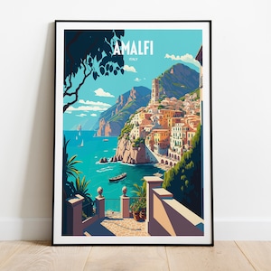 Amalfi Coast Travel Print | Italy Coast Travel Poster | Amalfi Italy Travel Print | Italian Seaside Retro Print | Coast Travel Poster