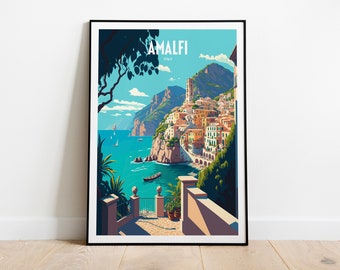 Amalfi Coast Travel Print | Italy Coast Travel Poster | Amalfi Italy Travel Print | Italian Seaside Retro Print | Coast Travel Poster