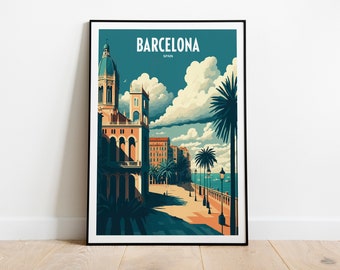 Impresión de viaje de Barcelona, España / Póster de viaje de Barcelona / Impresión de viaje de España / Impresión retro de Barcelona / Póster de viaje de Barcelona